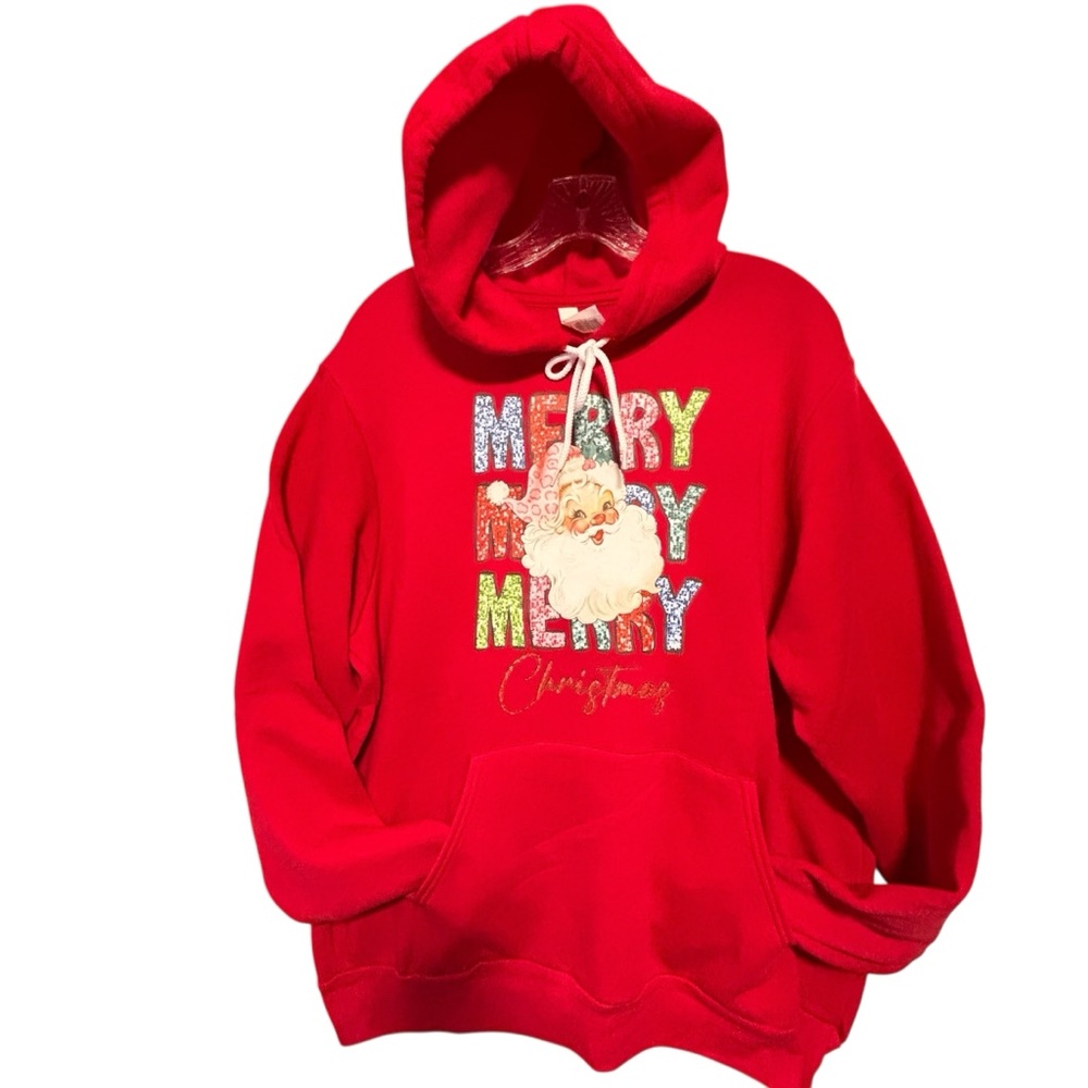 NEW Bella+Canvas Cozy SOFT Red Xmas Hoodie Sweat Shirt Santa Claus MERRY MERRY